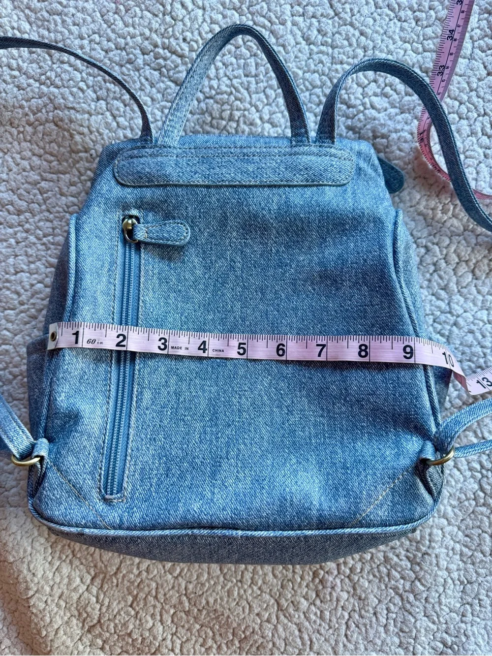 MultiSac Y2K Denim Backpack Purse Light Wash Multi Pocket